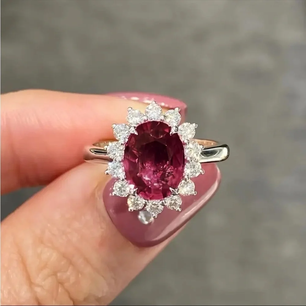 Pink Ruby Simulated Oval Halo Ring 2.50 Ct 14K White Gold SZ 7 NWT